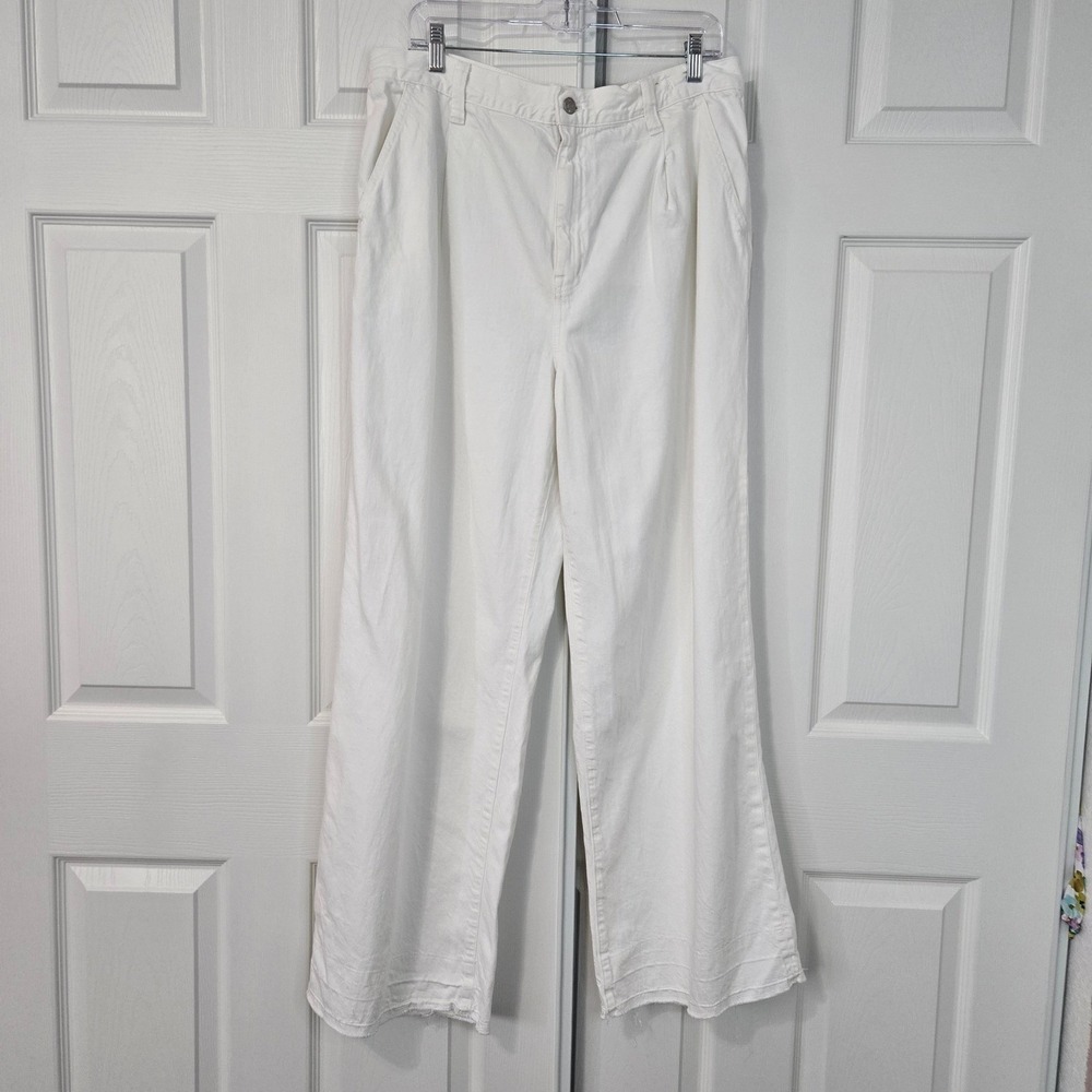Madewell The Harlow Wide-Leg Jean White High Rise Raw Hem Size 32 Denim Pants